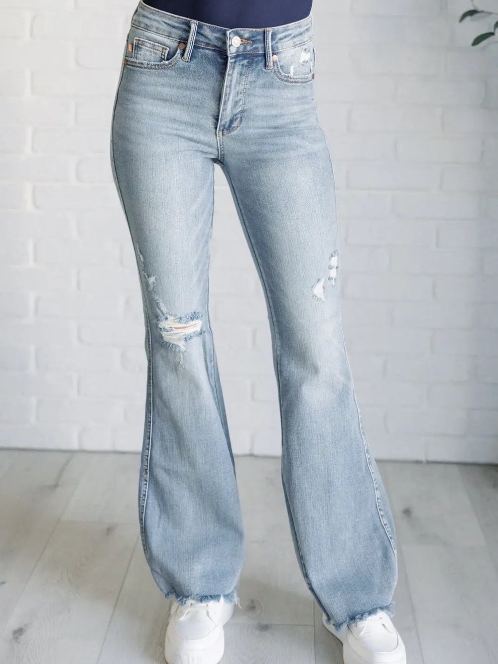Light Wash Distressed Flare Jeans